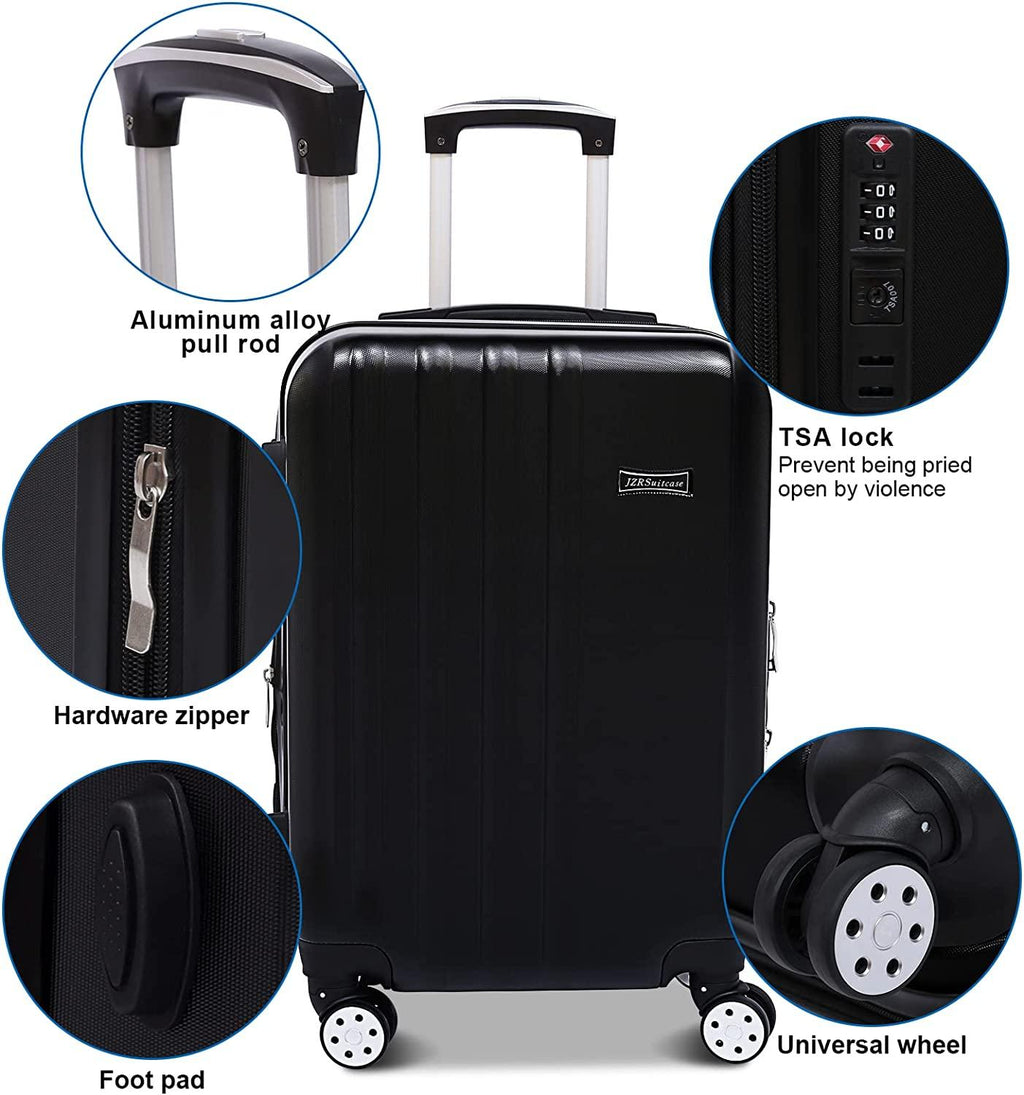 3 Pieces Luggage Sets Hardshell Carry On Suitcase Sets with Spinner Wheels (black, 3 piece set)