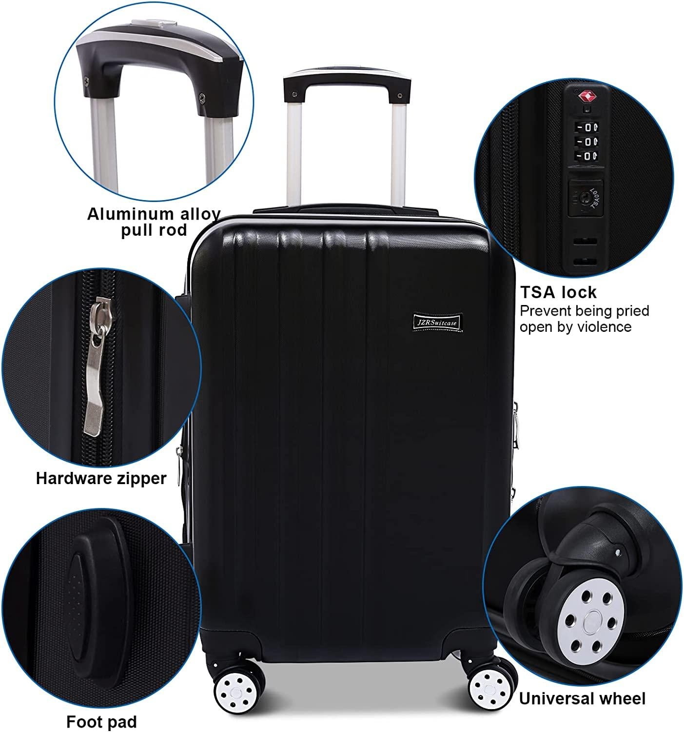 3 Pieces Luggage Sets Hardshell Carry On Suitcase Sets with Spinner Wheels (black, 3 piece set)