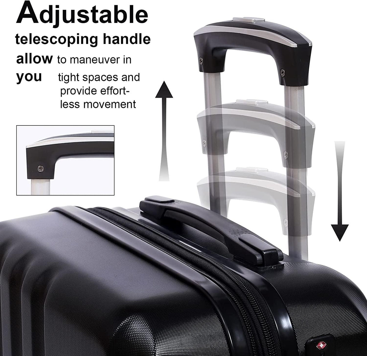 3 Pieces Luggage Sets Hardshell Carry On Suitcase Sets with Spinner Wheels (black, 3 piece set)