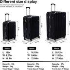 3 Pieces Luggage Sets Hardshell Carry On Suitcase Sets with Spinner Wheels (black, 3 piece set)