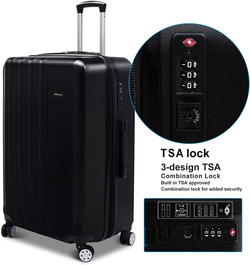 3 Pieces Luggage Sets Hardshell Carry On Suitcase Sets with Spinner Wheels (black, 3 piece set)