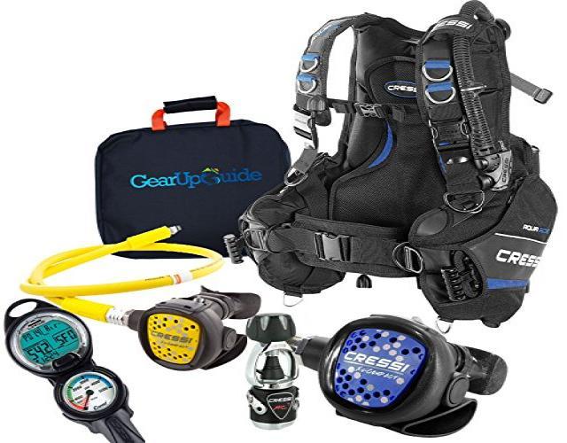 Cressi Aquaride Blue Pro BCD Scuba Gear Package w/ MC9 Compact Regulator &amp; Octo Leonardo C2 Dive Computer w/GupG Reg Bag