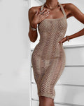 halter backless knit hollow out dress