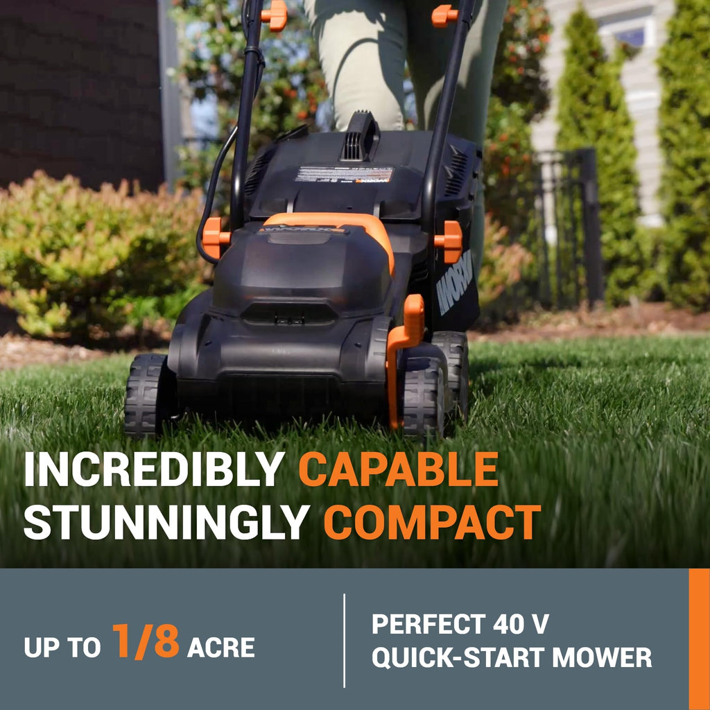 14" Cordless Lawn Mower, 2 in 1 Electric Mower Cuts Quietly, Compact &amp; Lightweight Push Lawn Mower with 6-Position Height Adjustment for Small Yards, 2 Batteries &amp; Charger Included, WG779