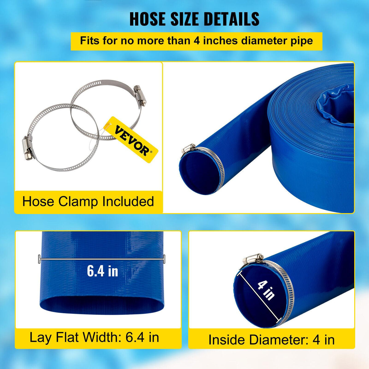 water discharge hose pvc |4" x 105 ft| weather-proof| burst-proof|