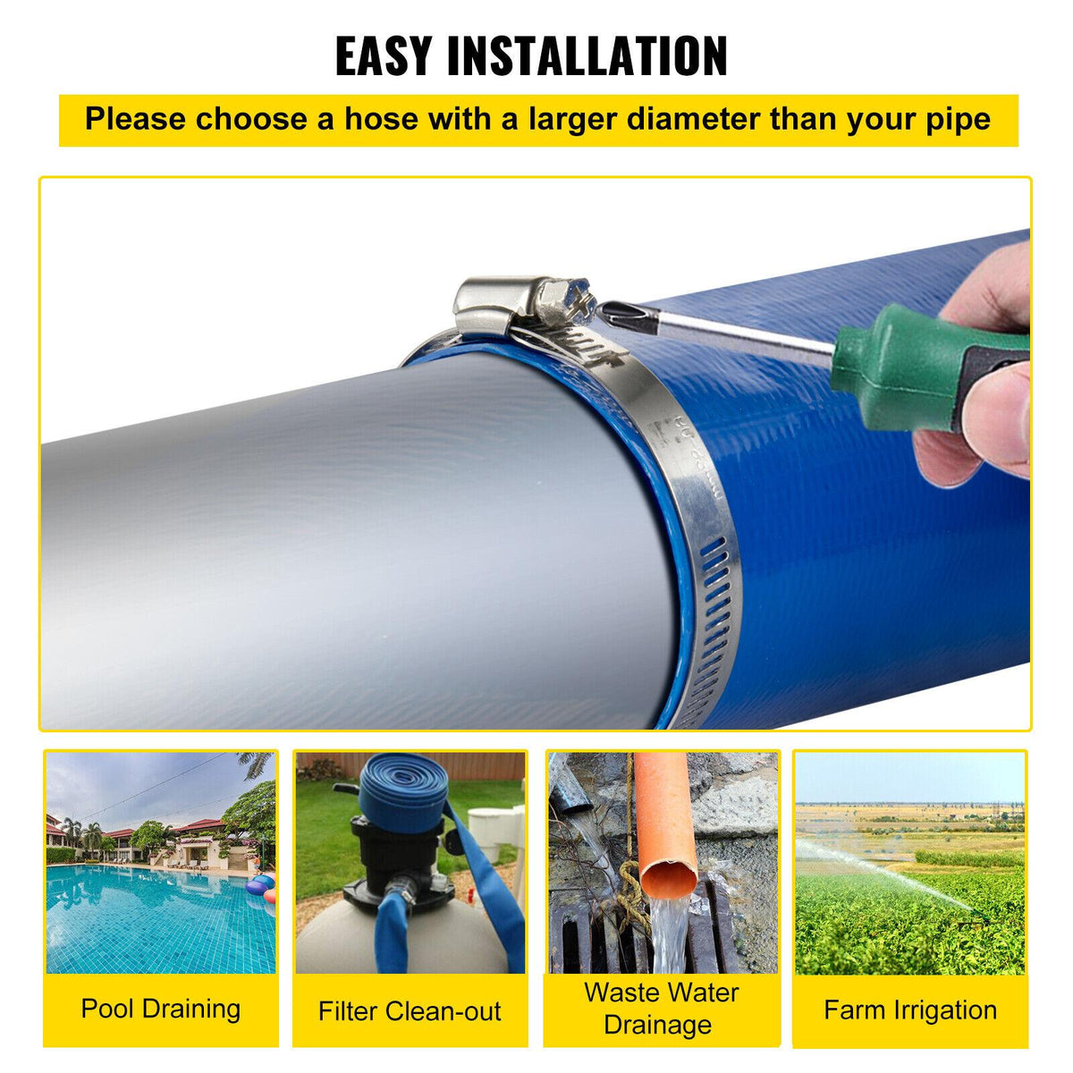 water discharge hose pvc |4" x 105 ft| weather-proof| burst-proof|