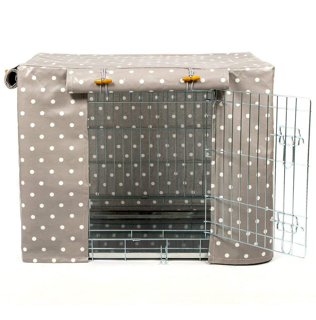 Lords &amp; Labradors Grey Spot Oilcloth Dog Crate Cover to fit Midwest iCrate and Similar Sized Dog crates
