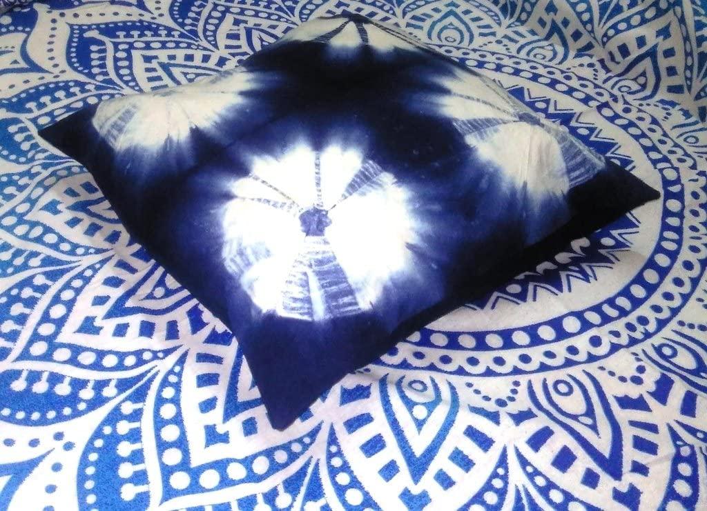 Indigo Round Square Pillow, Tie Dye Cushions, Decorative Cotton Throw, Shibori Pillow Cases, Outdoor Cushion Cover 16x16, Bohemian Pillow Shams (50)