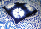 Indigo Round Square Pillow, Tie Dye Cushions, Decorative Cotton Throw, Shibori Pillow Cases, Outdoor Cushion Cover 16x16, Bohemian Pillow Shams (50)