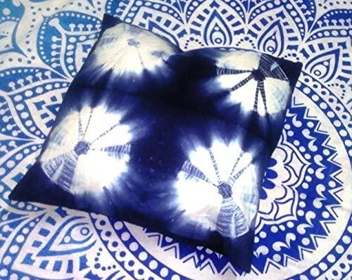 Indigo Round Square Pillow, Tie Dye Cushions, Decorative Cotton Throw, Shibori Pillow Cases, Outdoor Cushion Cover 16x16, Bohemian Pillow Shams (50)