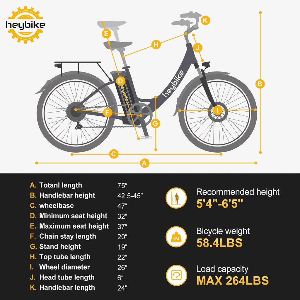 Heybike Cityscape Electric Bike 350W Electric City Cruiser Bicycle-Up to 40 Miles- Removable Battery,  7-Speed and Dual Shock Absorber, 26" Electric Commuter Bike for Adults