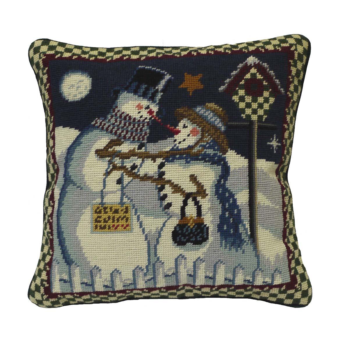 C&amp;F Home Snowman Couple Needlepoint Christmas Pillow