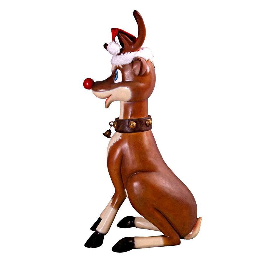 Toscano Santa's Red-Nosed Christmas Reindeer Statue: Sitting Large