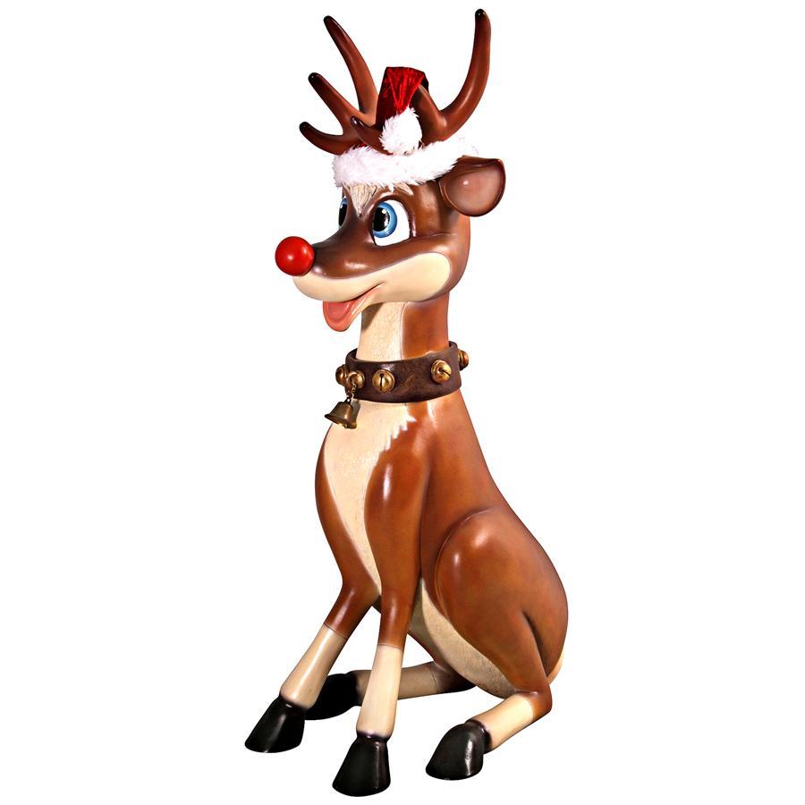 Toscano Santa's Red-Nosed Christmas Reindeer Statue: Sitting Large
