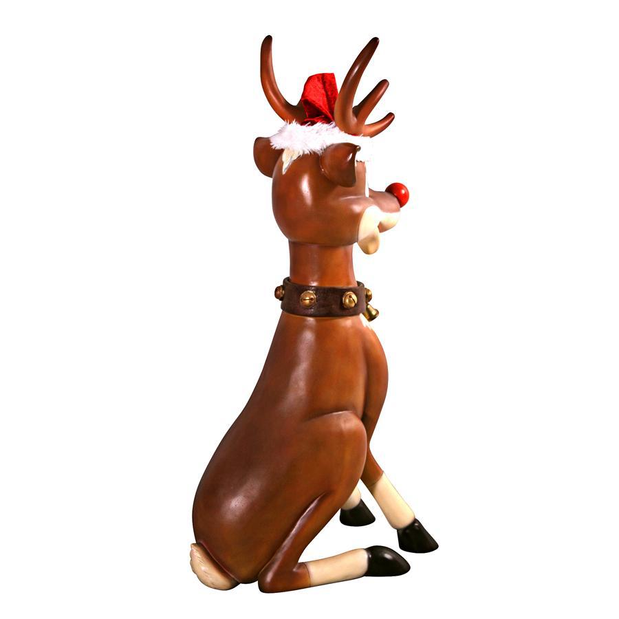 Toscano Santa's Red-Nosed Christmas Reindeer Statue: Sitting Large