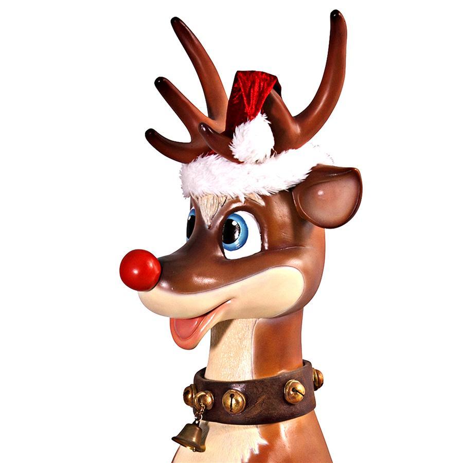 Toscano Santa's Red-Nosed Christmas Reindeer Statue: Sitting Large