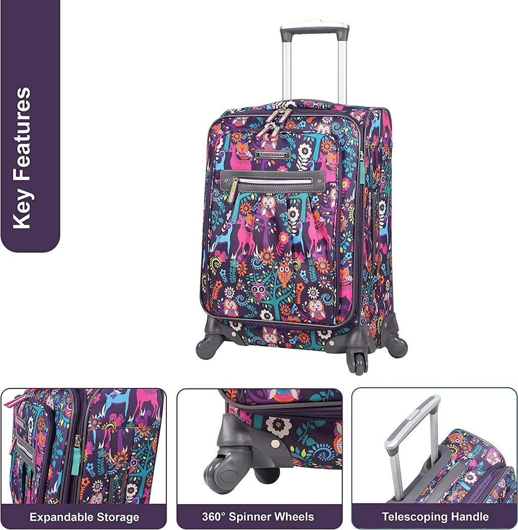 Carry On Expandable  Pattern Luggage With Spinner Wheels For Woman (20in, Wildwoods)