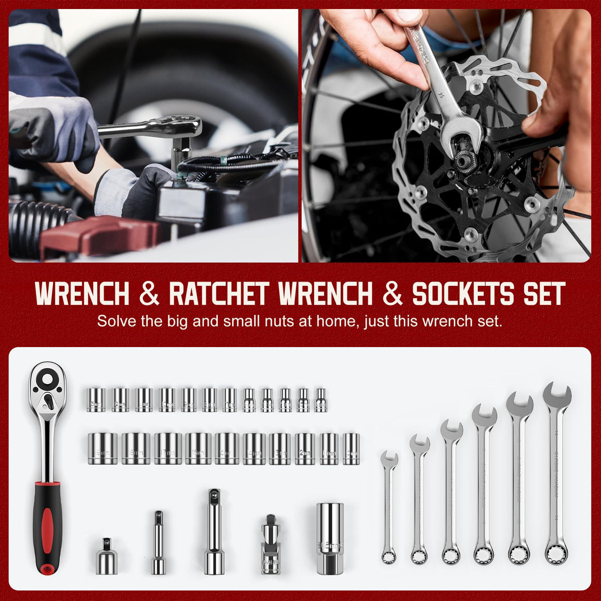 Home Tool Kit with Drawer - 379-PCs Portable Complete Household and Auto Repair Tool Set - Hand General Basic Tool Box StoraCase - Full Basic Toolkit for Handyman & Diyer & Homeowner Red