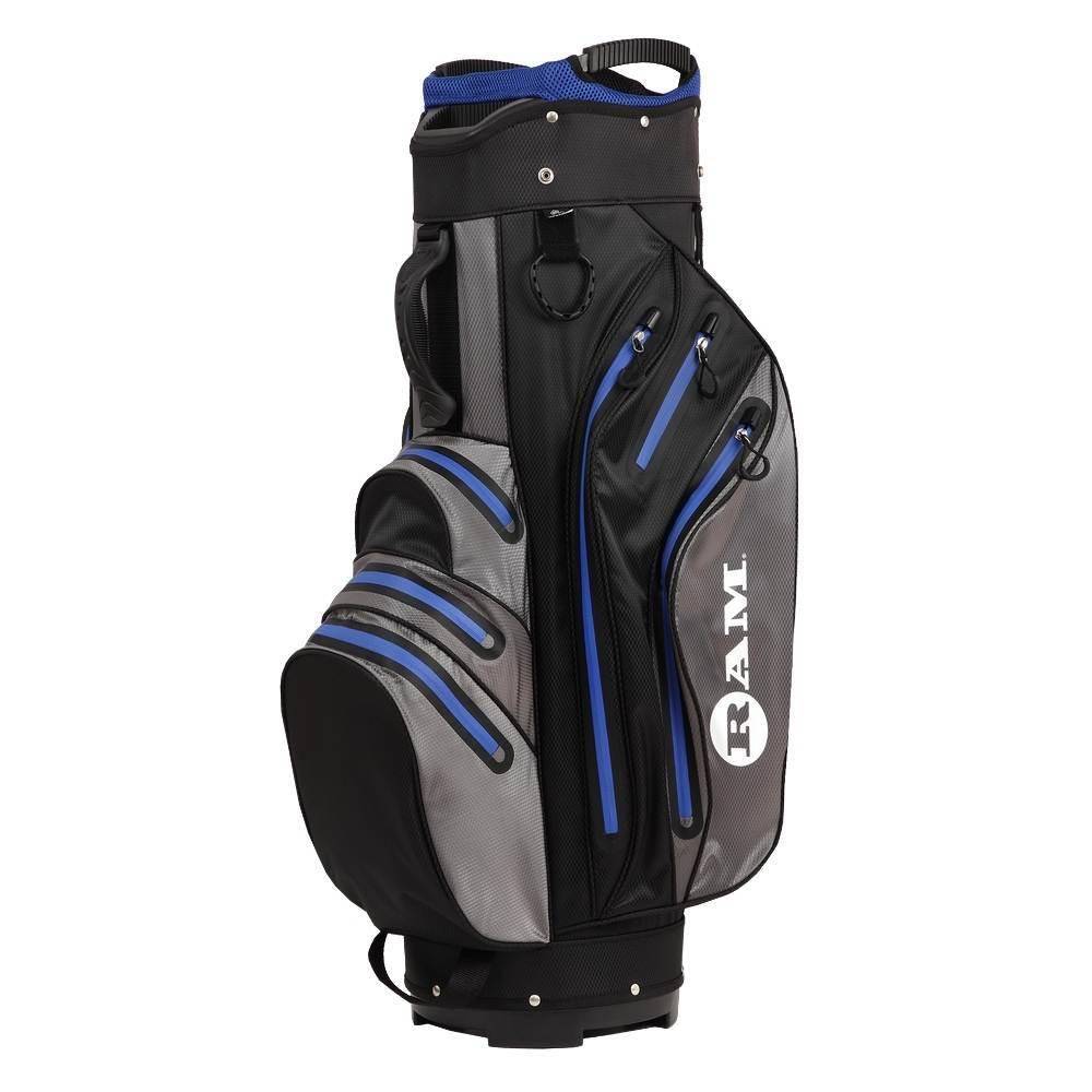 Ram Golf Waterproof Cart Bag - 14 Way Club Dividers Black/Grey/Blue