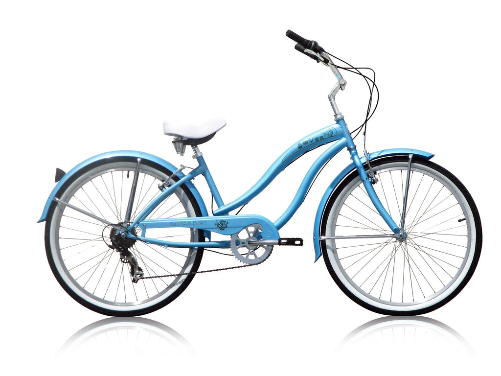 Micargi ROVER 7 Speed Beach Cruiser  TX-35 7 Speed V-Brake  Steel Spokes One Piece Crank Alloy Baby Blue Rims 36H Color: Baby Blue