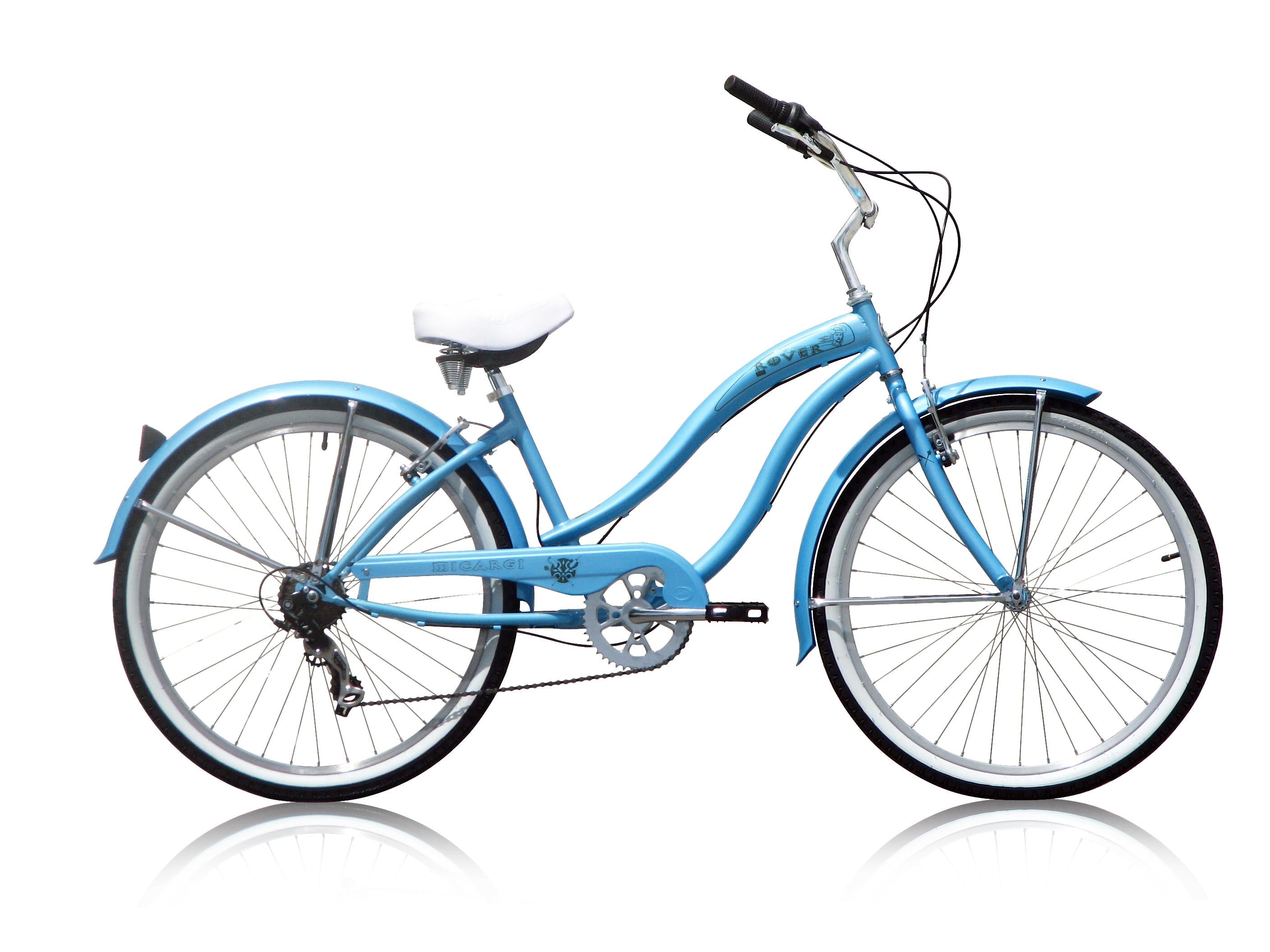 Micargi ROVER 7 Speed Beach Cruiser  TX-35 7 Speed V-Brake  Steel Spokes One Piece Crank Alloy Baby Blue Rims 36H Color: Baby Blue