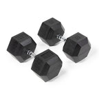 Fitness Rubber Hex Dumbbells 85 lb. Pair Ergonomic Chrome Handles