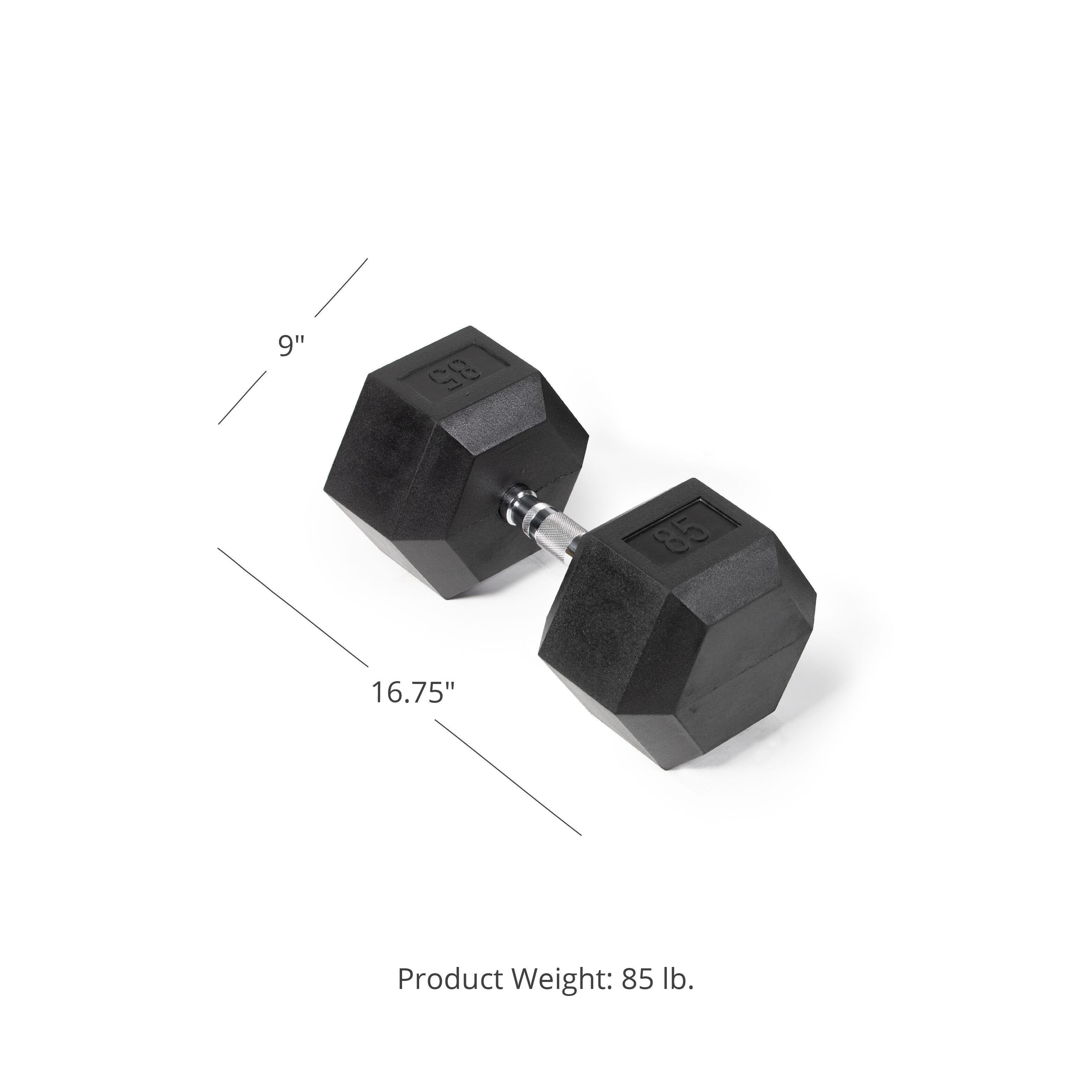 Fitness Rubber Hex Dumbbells 85 lb. Pair Ergonomic Chrome Handles