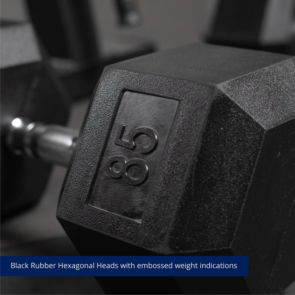 Fitness Rubber Hex Dumbbells 85 lb. Pair Ergonomic Chrome Handles