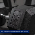 Fitness Rubber Hex Dumbbells 85 lb. Pair Ergonomic Chrome Handles