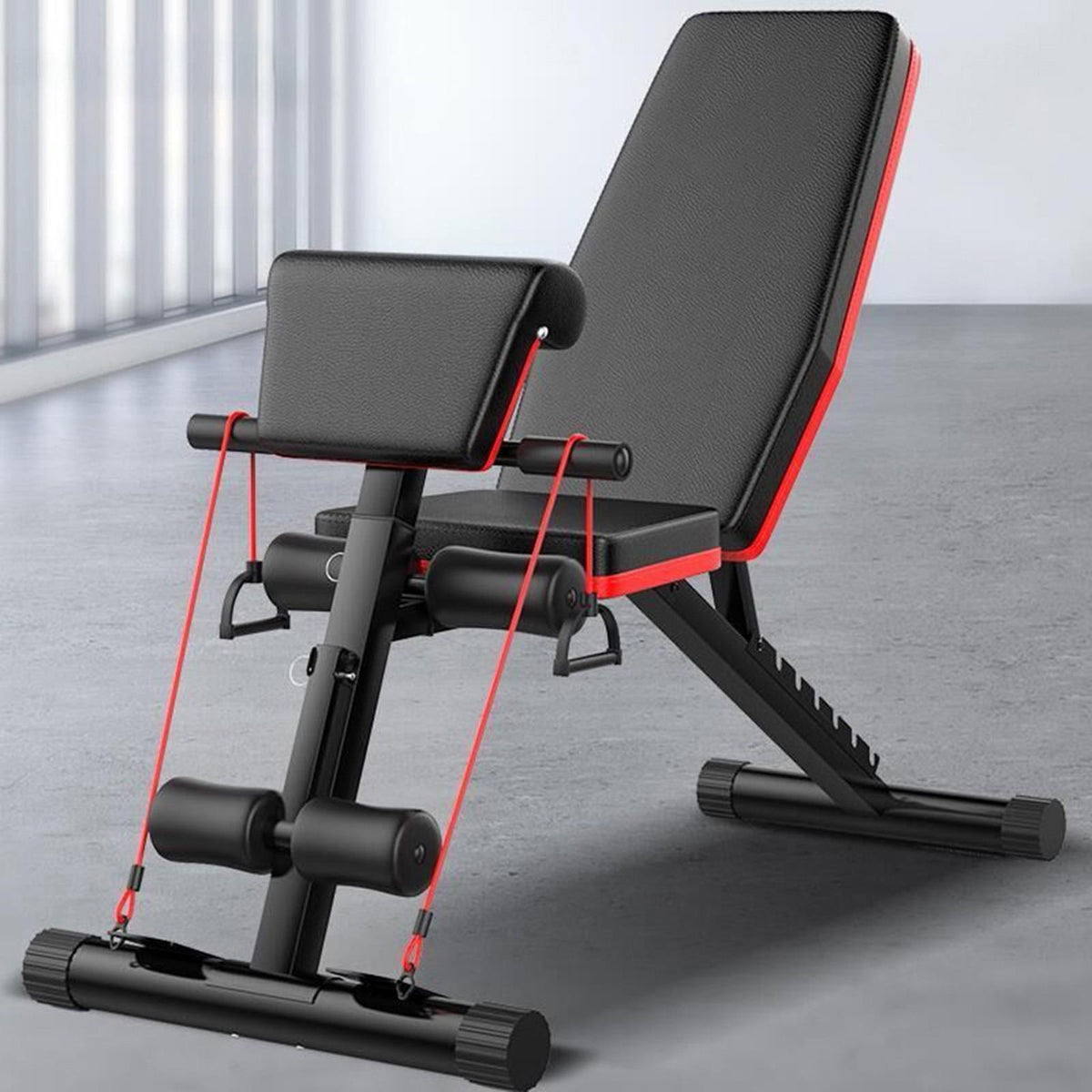 VANLOFE Weight Bench 閳 Adjustable Weight Bench Exercise Bench with Elastic Strings for Full Body Training