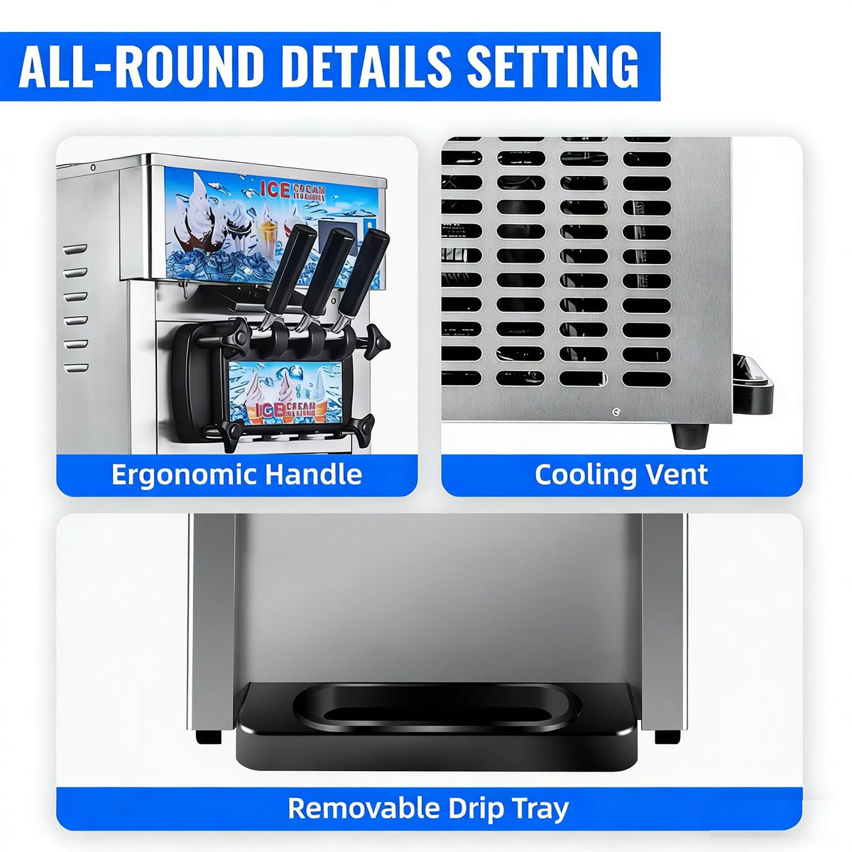 Soft Serve Ice Cream Machine, 18L/H Yield Commercial Ice Cream Maker, 1200W Countertop Soft Serve Ice Cream Maker with LCD Panel Puffing ShortaAlarm for Bars Coffee Shop Restaurant (ZM-168)
