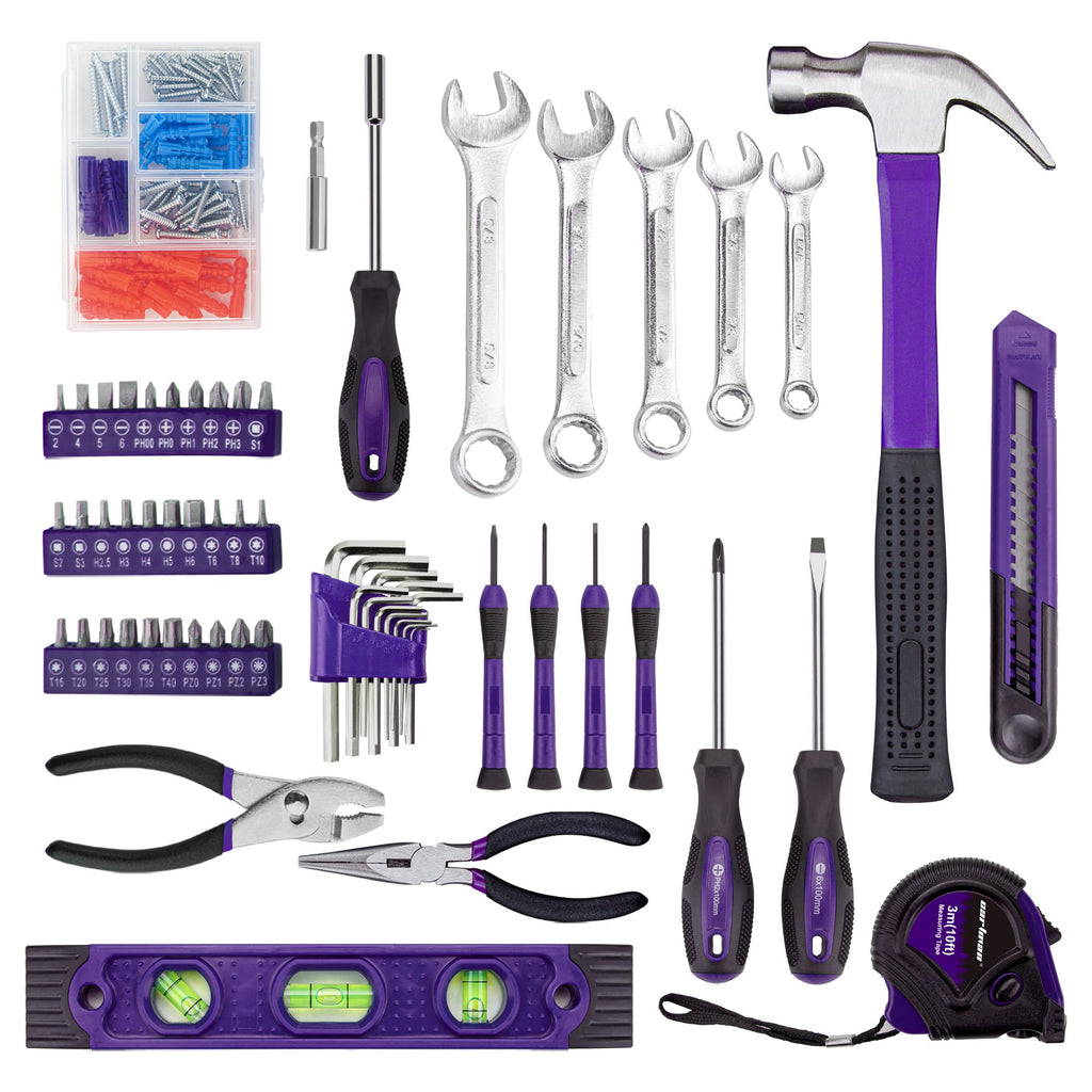 152-Piece Household Tool Set, Purple Hand Kit With StoraCase Box | Complete tool assortment for home repairs, office fixes, dorm needs, furniture setup, crafting, and everyday household fixes.