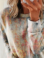 Ladies Retro Graffiti Print O-Neck Long Sleeve Sweatshirt