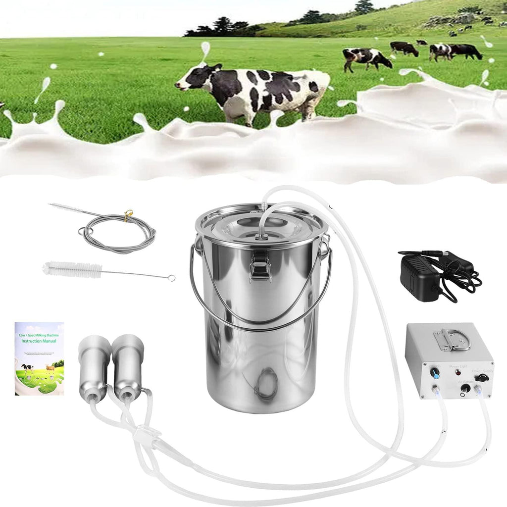 lyfreen rechargeable milking machine for cows, adjustable impulse milking supplies portable vacuum pump milker with bucket livestock domestic farm milking device(7l)