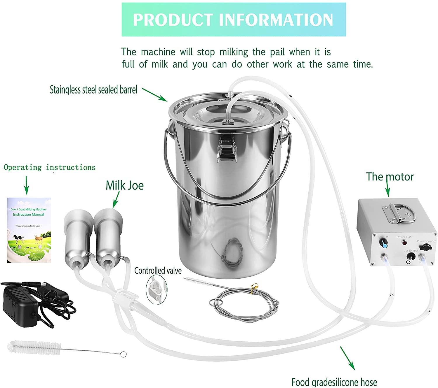 lyfreen rechargeable milking machine for cows, adjustable impulse milking supplies portable vacuum pump milker with bucket livestock domestic farm milking device(7l)