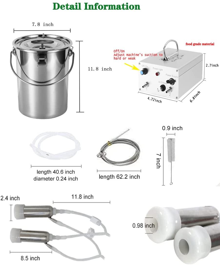 lyfreen rechargeable milking machine for cows, adjustable impulse milking supplies portable vacuum pump milker with bucket livestock domestic farm milking device(7l)