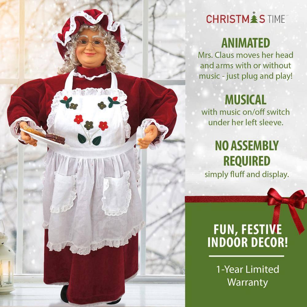 36 in. Christmas Baking Mrs. Claus with Apron, Christmas Cookies, Music and Motion