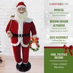 58 in. Christmas Traditional Dancing Santa Claus with Wreath and Gift Sack
