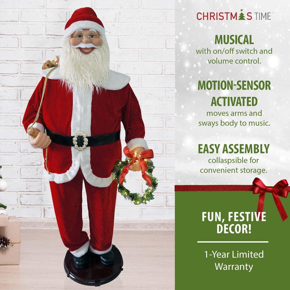 58 in. Christmas Traditional Dancing Santa Claus with Wreath and Gift Sack
