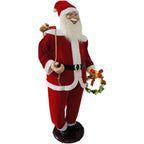58 in. Christmas Traditional Dancing Santa Claus with Wreath and Gift Sack