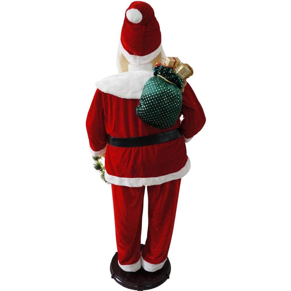 58 in. Christmas Traditional Dancing Santa Claus with Wreath and Gift Sack