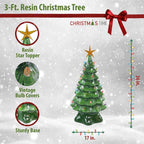 3 ft. Pre-Lit Artificial Christmas Tree with Illuminated Star and Vintage Bulb Covers in Green