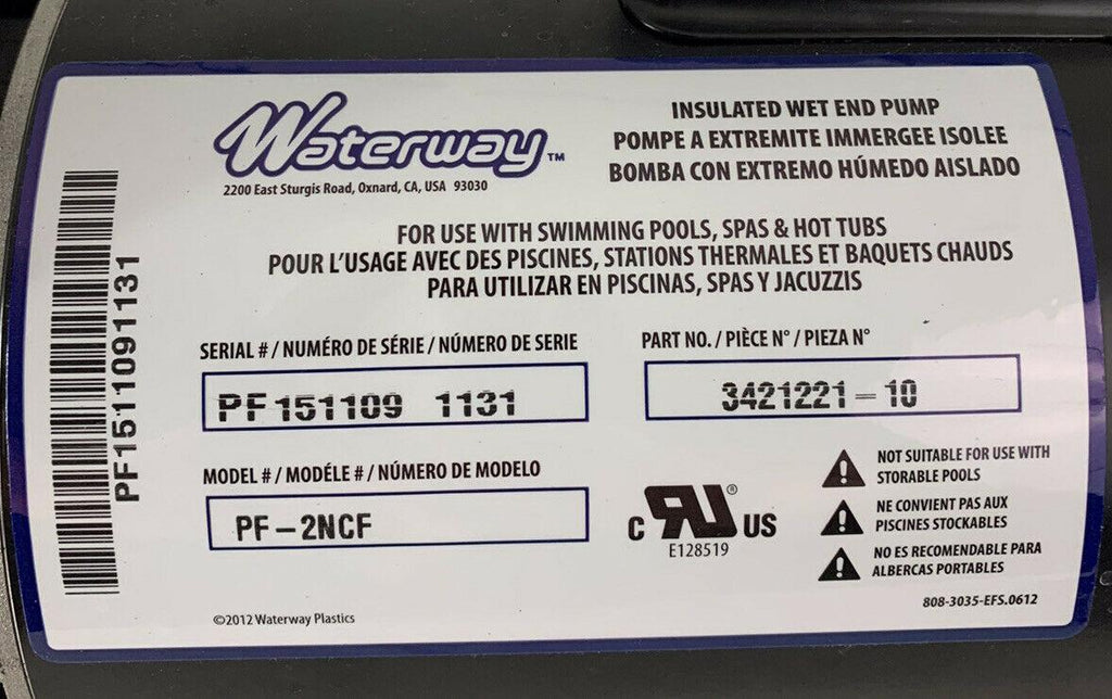 century waterway spa pump 3hp 230v 8.5/2.8a 2-speed 2 mbt sd 48f hot tub hi-flo