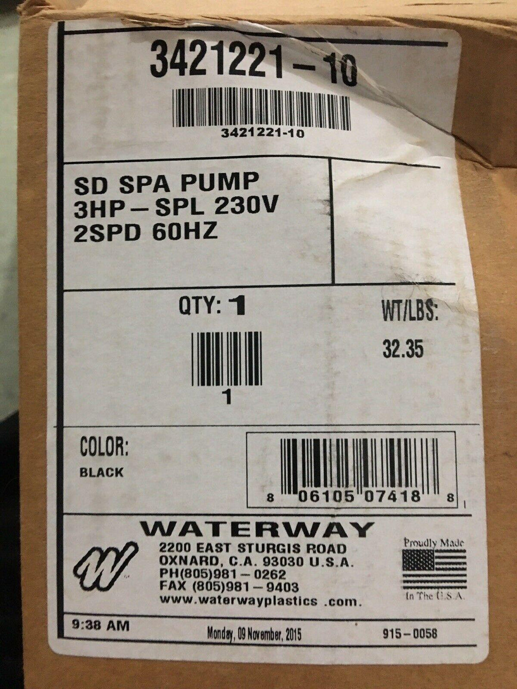 century waterway spa pump 3hp 230v 8.5/2.8a 2-speed 2 mbt sd 48f hot tub hi-flo