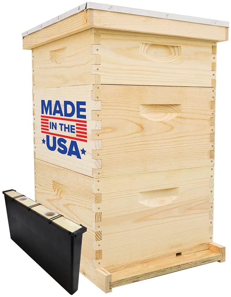10 frame hive kit includes wooden frames &amp; waxed rite-cell foundation (2 deep boxes, 1 medium box)