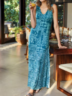 Bohemian Holiday Dress Sleeveless Stitching Printed Dress