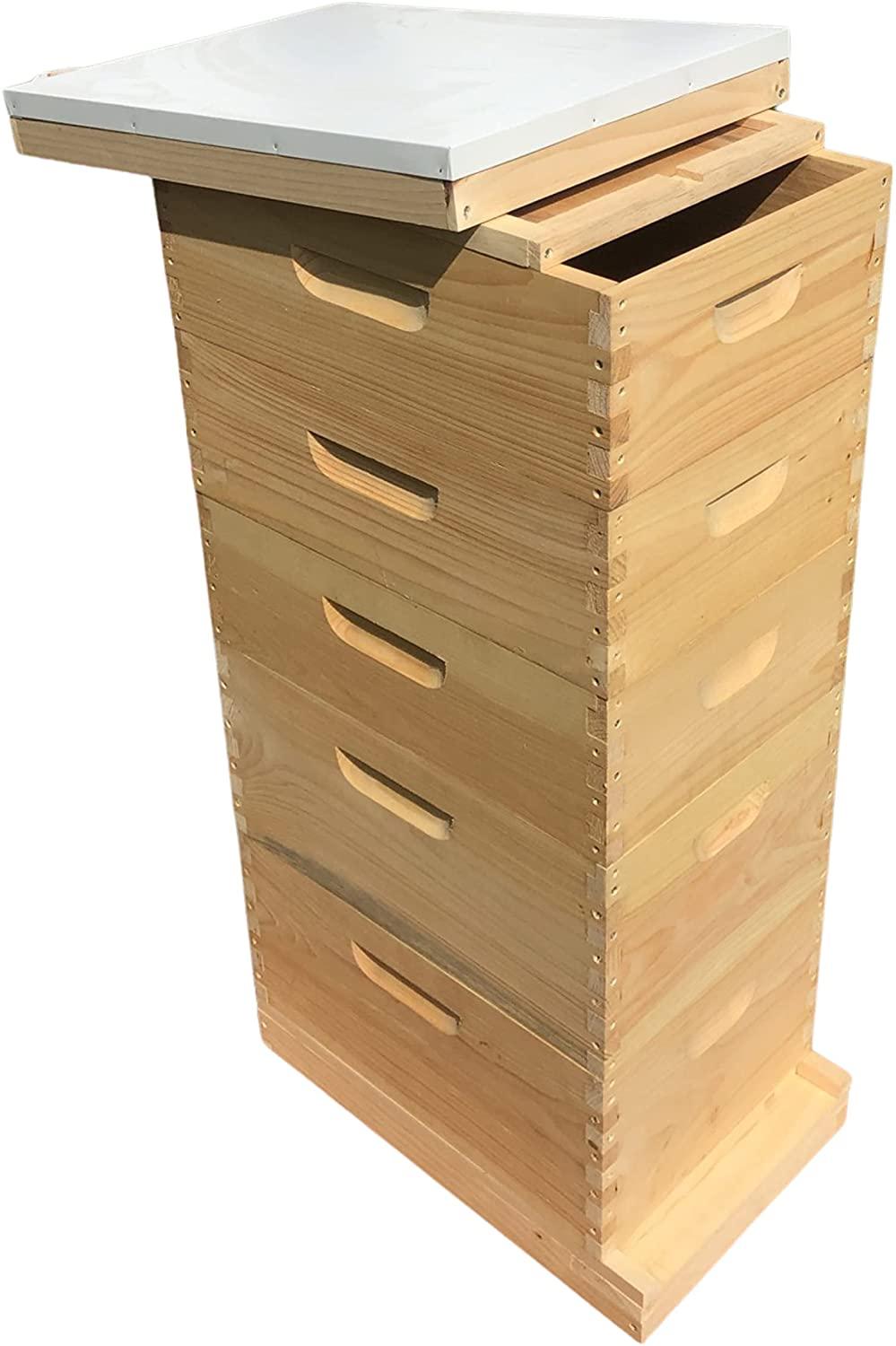 little larue apiary llc 8 frame bee hive 2 deep &amp; 3 medium beekeeping beehive body only (un-assembled) langstroth (screen bottom)