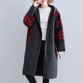 babakud plaid paneled plus size hooded windbreaker coat