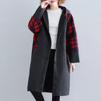 babakud plaid paneled plus size hooded windbreaker coat