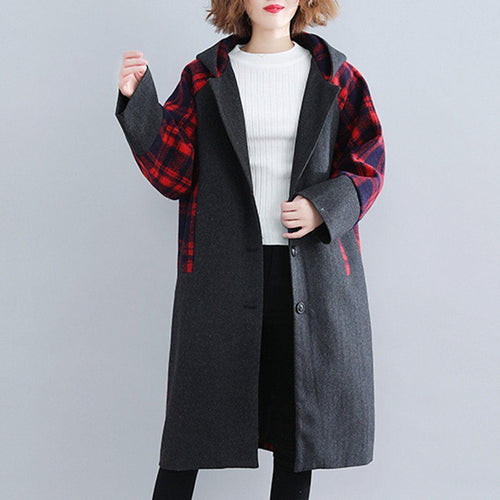 babakud plaid paneled plus size hooded windbreaker coat